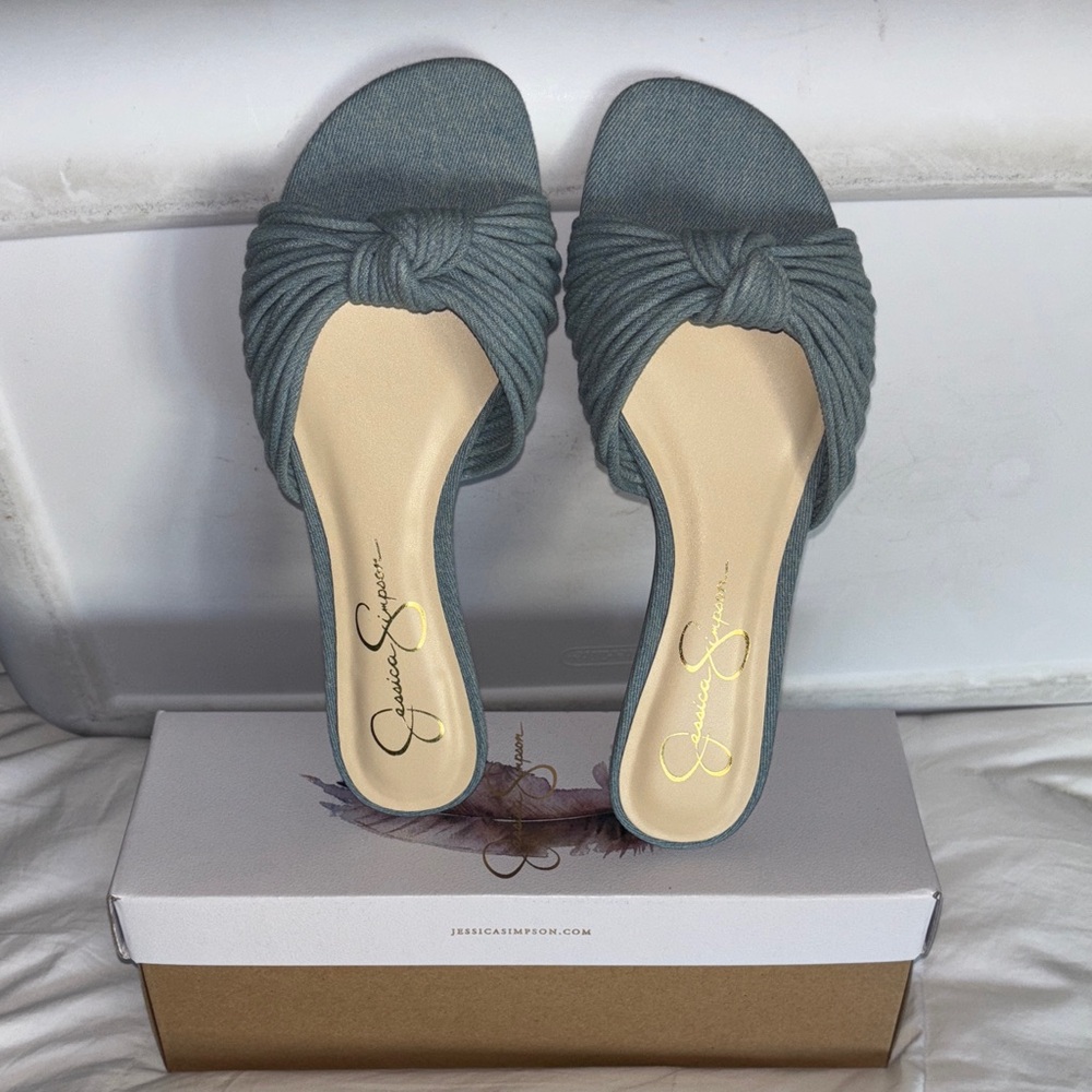 Jessica Simpson Women's Teal Knotted Slide Sandals NEW